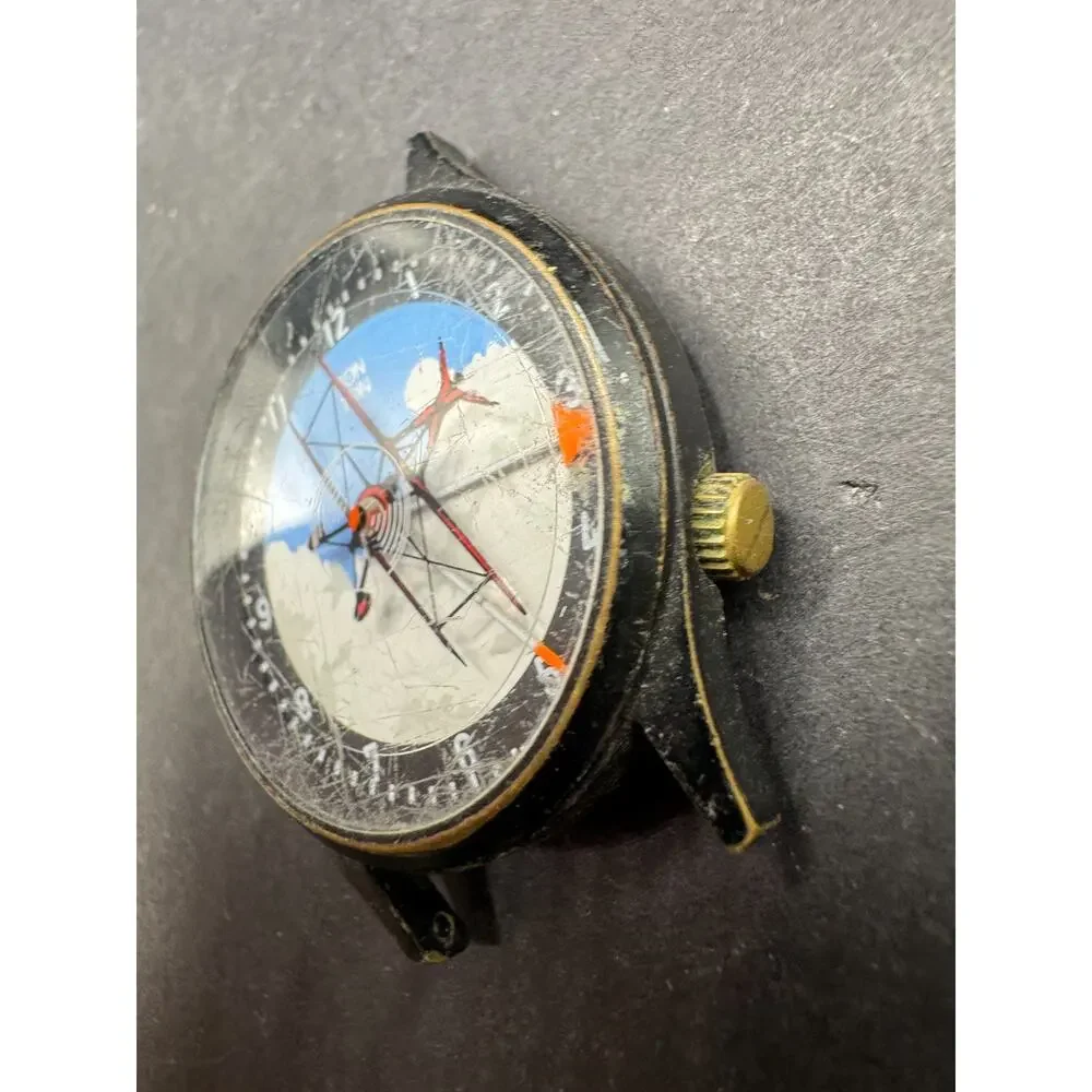 Vintage Bon Ton Plane 34mm Quartz Men's Watch Spinning Propeller Seconds Hand